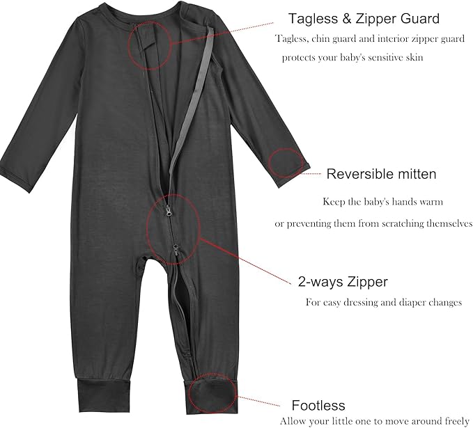 Aablexema Baby Footless Pajamas Rayon 3pcs Unisex Infant Zipper Romper - Image 4