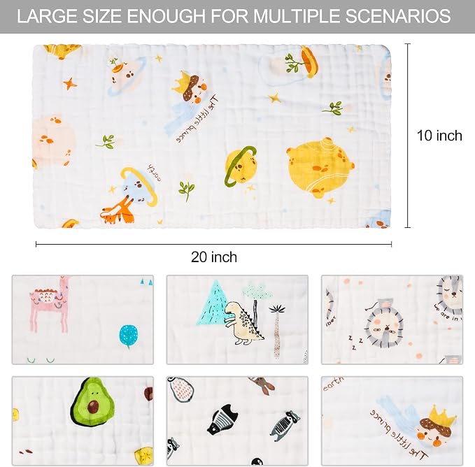 FOOK FISH Muslin Burp Cloths Cotton Burping Cloth 20'' X 10'' Pack of 6 - Image 4