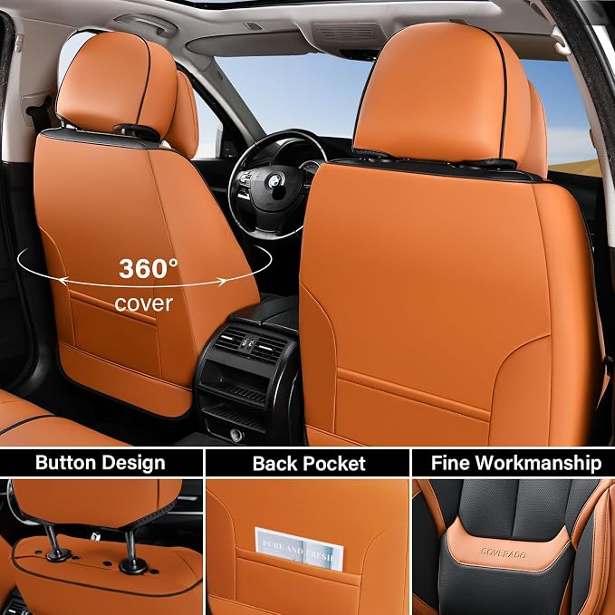 Coverado Universal Seat Covers Front, Waterproof Nappa Leather Car Seat Covers - Image 2