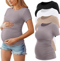 Huukeay 4 Pack Women's Maternity Shirts, Crew Neck Maternity Top Short Sleeve by Huukeay