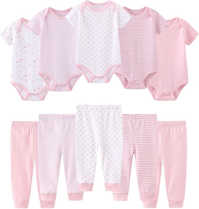 Baby Bodysuit and Pant Set 10-pcs Cotton Soft Newborn Boy Girl Clothes Outfits by Ruliby