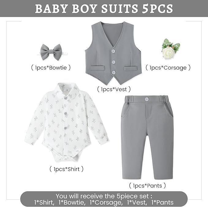 SANMIO Baby Boy Clothes Suits Infant Gentleman Outfit Collared Dress - Image 3