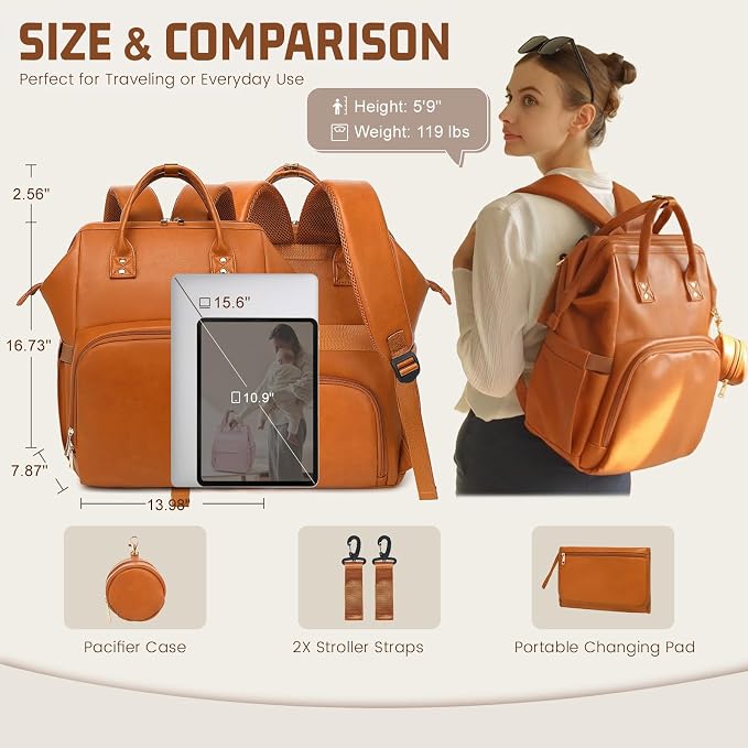 Premium Vegan Leather Diaper Bag Backpack - Image 8