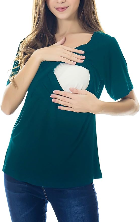Smallshow Women's Maternity Nursing Tops Short Sleeve Breastfeeding Clothes - Image 3