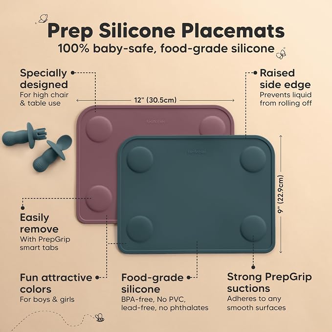 KeaBabies 2-Pack Silicone Placemats - Image 2