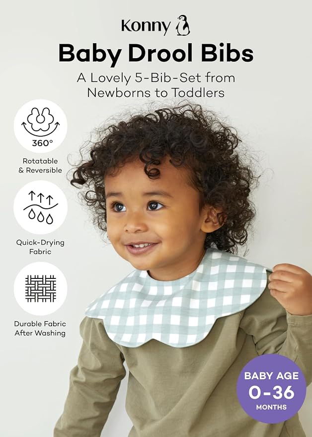 Konny Baby Bibs Set, 360 ​​° Rotate, Soft and Absorbent Bandana Drooling - Image 2