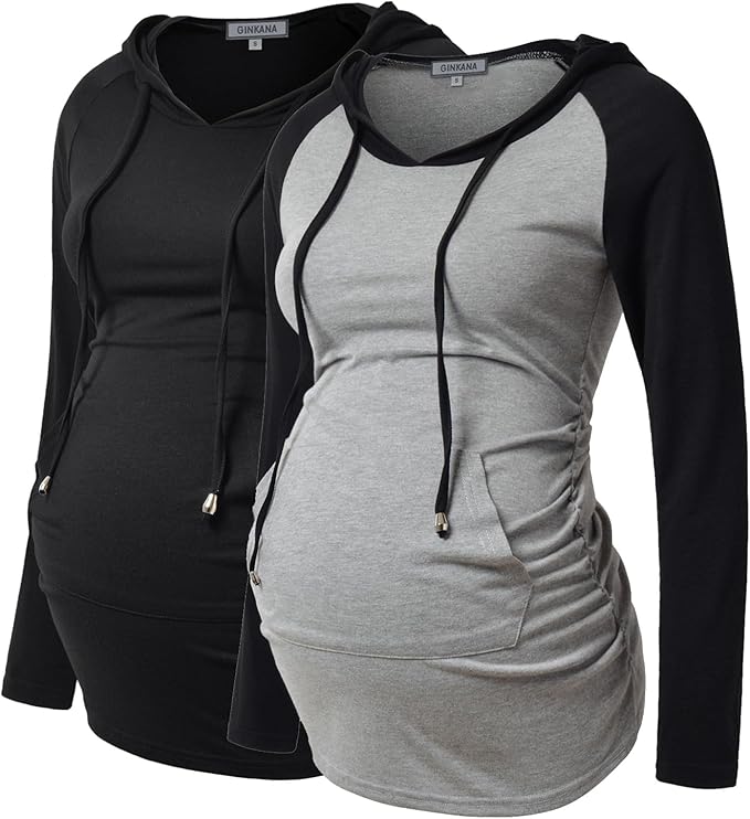 GINKANA Maternity Hoodie Long Sleeves Shirts Casual Maternity Top Pregnancy by GINKANA