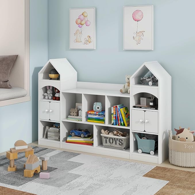 Vabches Kids Bookcase and Toy Storage Cabinet, Children Bookshelf, Castle Shape - Image 3