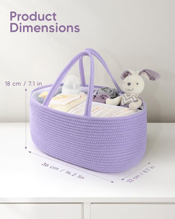 Maliton Baby Diaper Caddy Organizer, Cotton Rope Diaper Caddy Basket, Large - Image 2