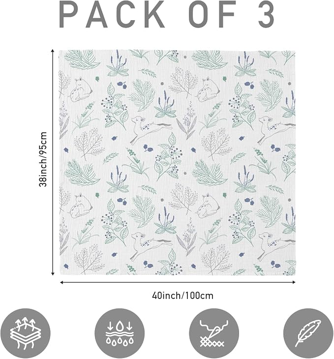 Muslin Swaddle Blankets for Newborn, 3 Pack Breathable Soft Receiving Blanket - Image 5