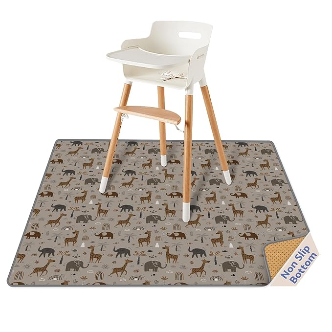 Blissful Diary Baby Splat Mat for Under High Chair, 50.4 x 50.4 Inch Wipeable by ForEveryBabysBetterLife