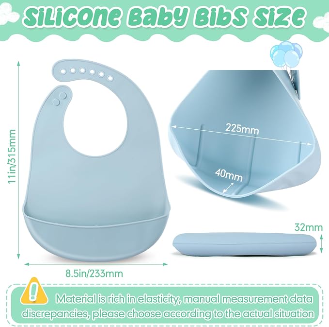 Mepase Silicone Bibs Waterproof Silicone Baby Bibs Soft Adjustable Baby Feeding - Image 2