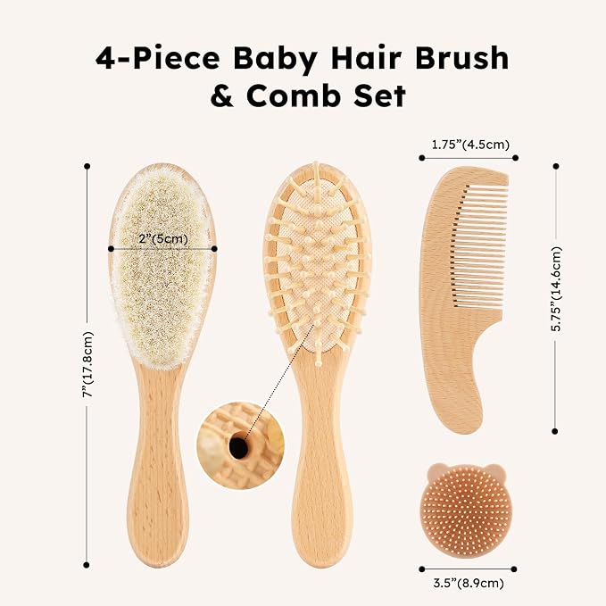Yoofoss 4 Piece Baby Brush and Comb Set, Wooden Baby Brush - Image 7