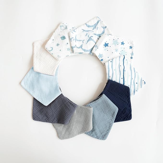 Konssy Muslin Baby Bibs 10 Pack Baby Bandana Drool Bibs 100% Cotton - Image 7