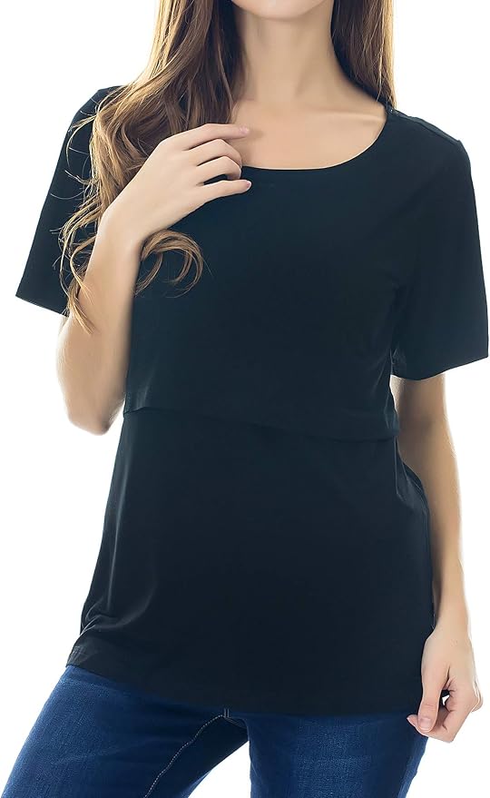 Smallshow Women's Maternity Nursing Tops Short Sleeve Breastfeeding Clothes - Image 2