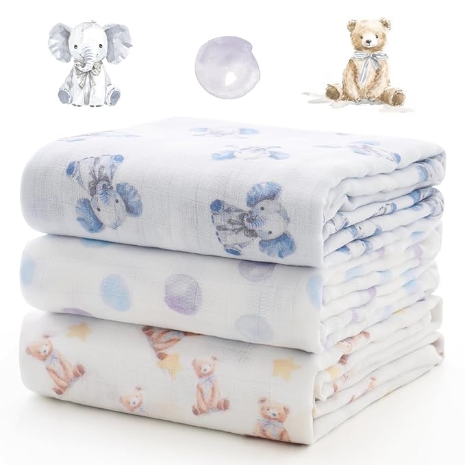 Momcozy Muslin Best Wishes Swaddle Blankets, Ultra Soft Neutral Registry by Momcozy
