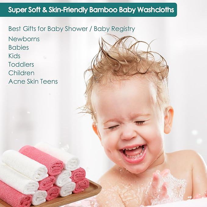 Baby Washcloths 6 Pack, 10x10 inch Heavenly Soft Pink Wash Cloths - Image 4