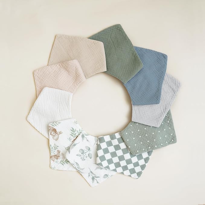 Konssy Muslin Baby Bibs 10 Pack Baby Bandana Drool Bibs 100% Cotton - Image 6