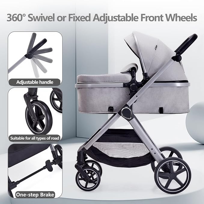 2 in 1 Baby Stroller, Newborn Infant Toddler Convertible Pram Stroller - Image 6