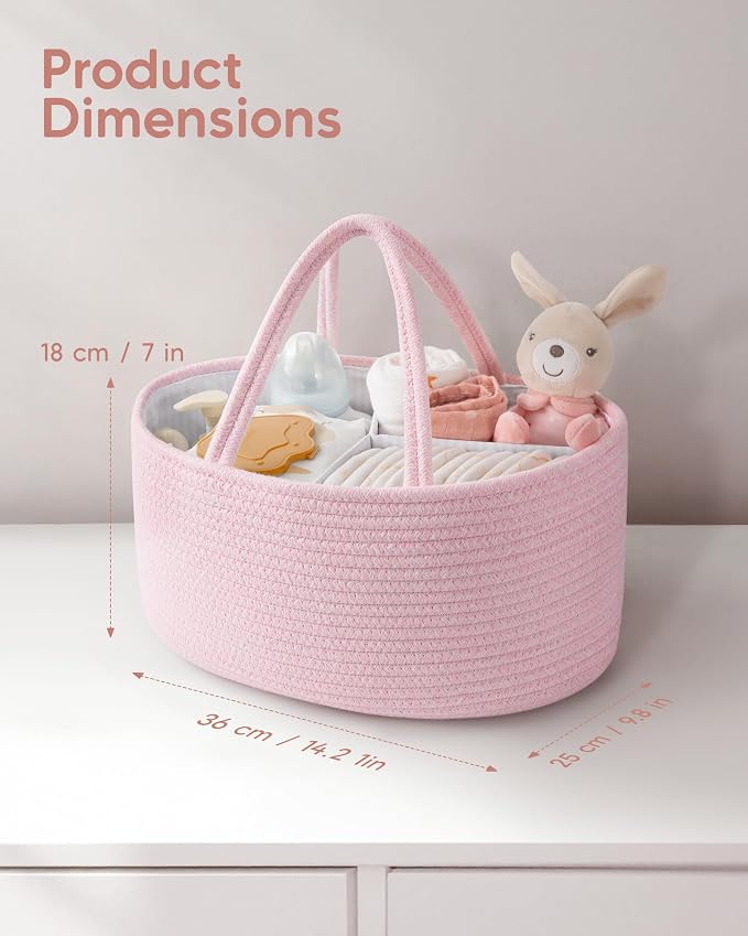 Maliton Baby Diaper Caddy Organizer, Cotton Rope Diaper Caddy Basket, Large - Image 2
