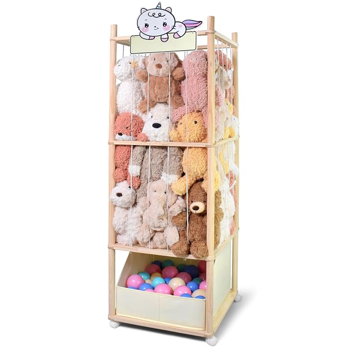 Stuffed Animal Storage with Tiny Toys Tray, Wood Stuffed Animal Zoo Storage by Unknown