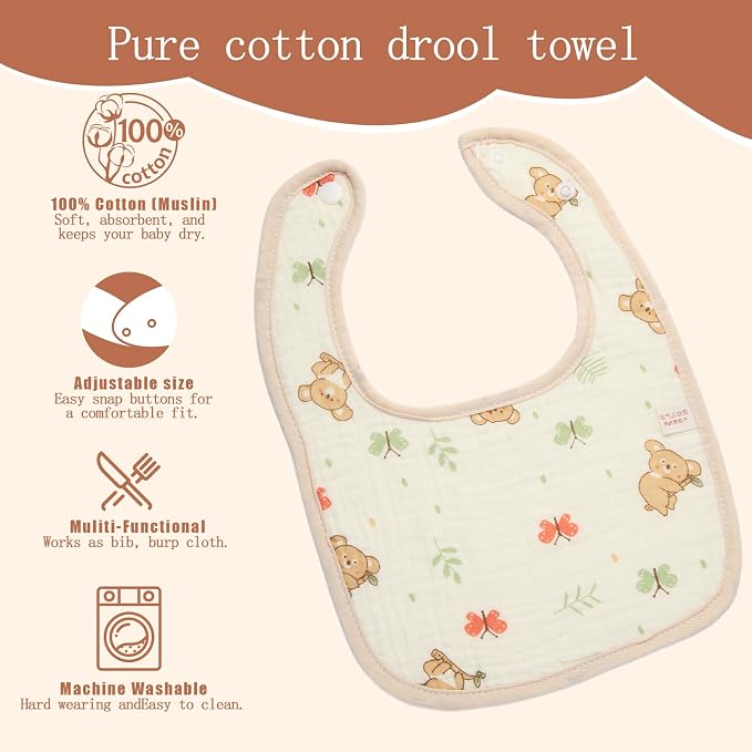 Muslin Baby Bibs, Pure cotton absorbent and breathable, suitable - Image 3