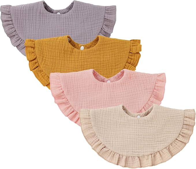Nishine 4 pcs Unisex Baby Muslin Bandana Drool Bibs 360 Degree Rotatable Cotton by Nishine