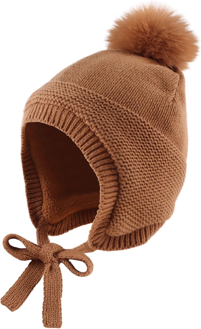 JANGANNSA Basic Winter Baby Boys Beanie Pompom Knitted Girls Hat Kids Earflap by JANGANNSA
