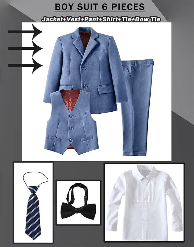 Boys Suit Set Slim Fit Kids Formal Suits Toddler Tuxedo Wedding Prom Classic - Image 3