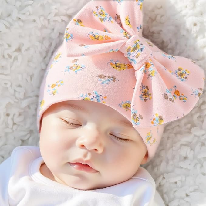 Bamery Newborn Baby Girl Hat Cotton Baby Bow Beanie Preemie Hats Spring Infant - Image 6