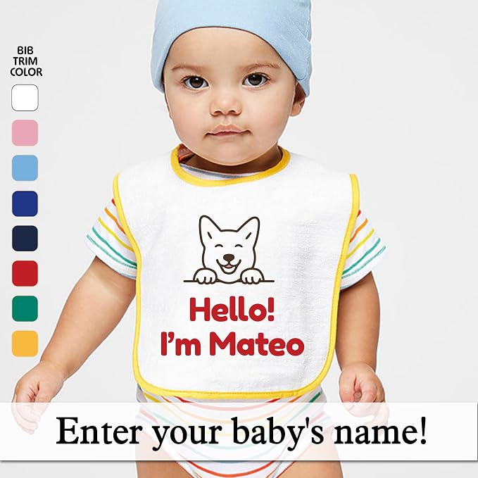 Personalized Baby Bib – Soft Cotton Terry, Cute Jindo Dog Design - Image 2