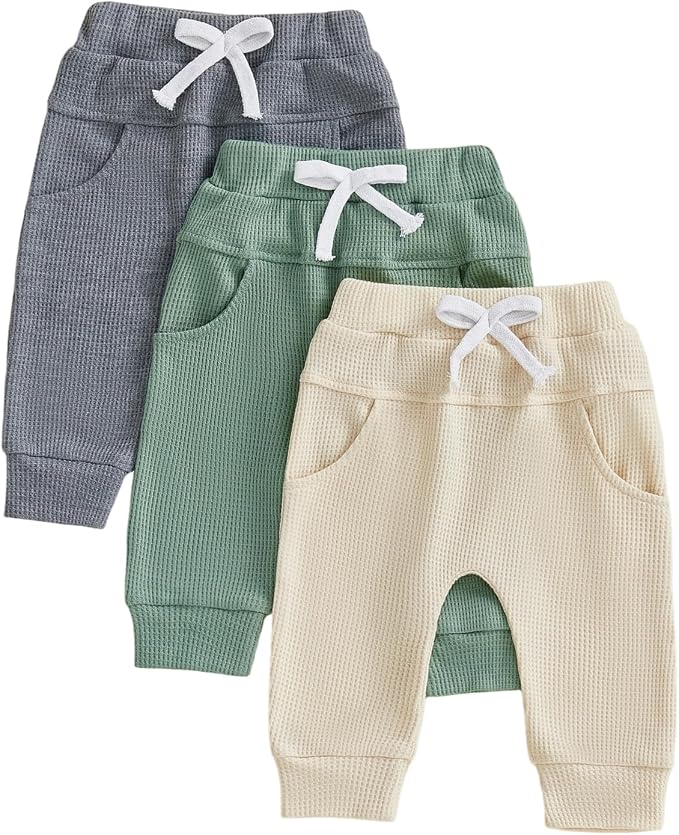 Sejardin Toddler Baby Boy Girl Pants 3 Pack Solid Color Elastic Waist Jogger by Sejardin