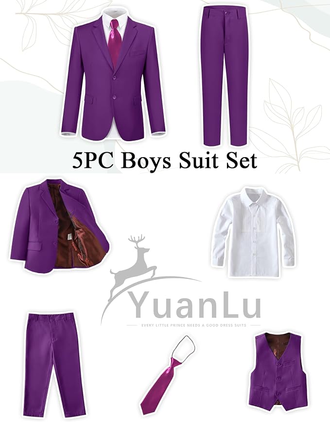 YuanLu Boys Suit for Kids Tuxedo Wedding Ring Bearer Outfit, 5 Piece Boy Slim - Image 2