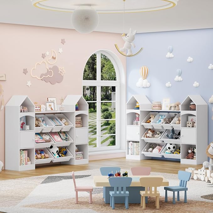 Vabches 55" Castle Shape Children's Toy Storage Organizer, Children's Bookcase - Image 7