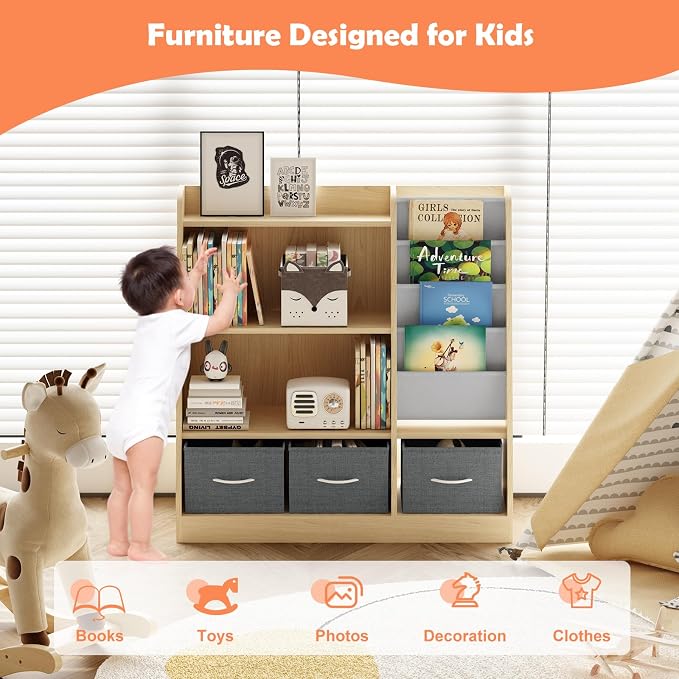 Kids Bookshelf Wood Montessori Toy Storage Organizer Cabinet Shelf Child - Image 5