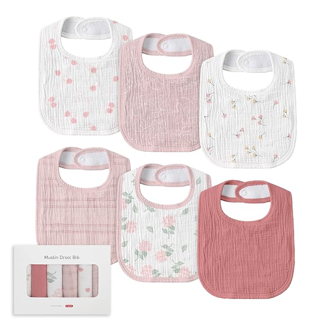 Muslin Baby Drool Bibs for Unisex Boys Girls, 6 Pack Soft Cotton Baby Bib for by LYRICHOMBABY