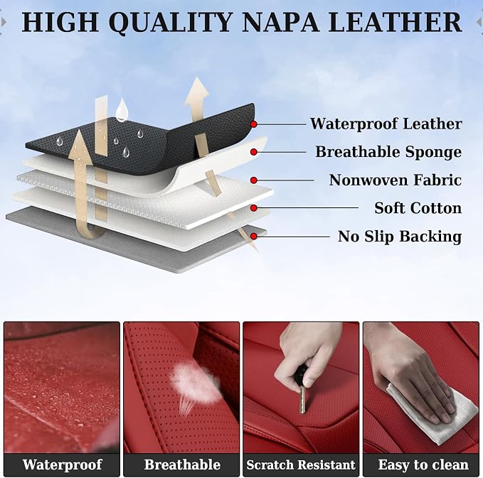 Coverado Universal Seat Covers Front, Waterproof Nappa Leather Car Seat Covers - Image 7