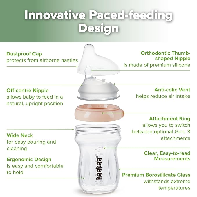 haakaa Gen.3 Natural Glass Baby Bottle Wide Neck Anti-Colic Variable Flow Nipple - Image 4
