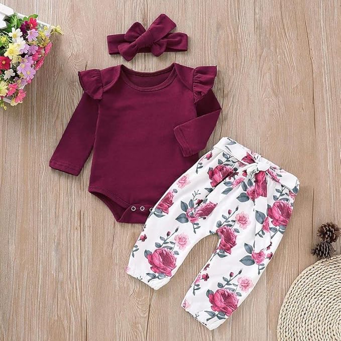 Newborn Baby Girl Clothes, Infant Girl Outfits Long Sleeve Ruffle Romper + - Image 2