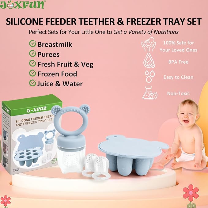 Silicone Baby Fruit Food Feeder & Mini Freezer Nibble Tray, Breastmilk Popsicle - Image 3