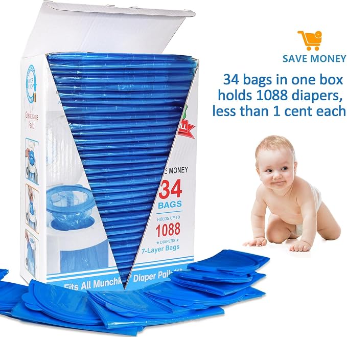 Diaper Pail Refill Bags 34 Bags 1088 Counts Compatible - Image 4