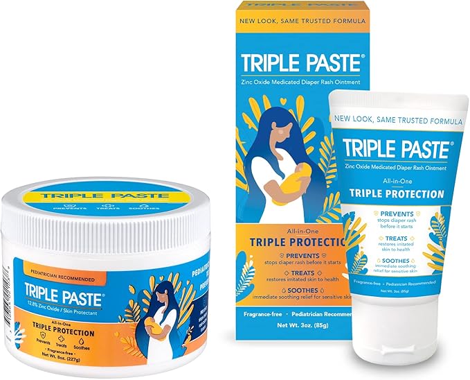 Triple Paste Diaper Rash Cream for Baby - 8 Oz Tub & 3 Oz Tube At Home & On the by TriplePaste