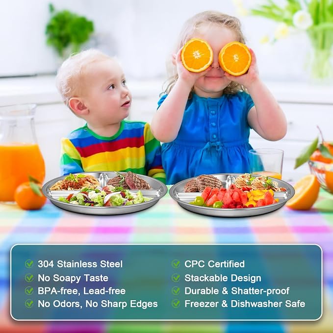 EWFEN Stainless Steel Toddler Plate Set of 6, Non Slip | Unbreakable Toddler - Image 3