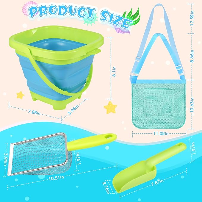 Beach Toys, Sand Toys with 2 Collapsible Beach Bucket and Beach Mesh Shovel - Image 6