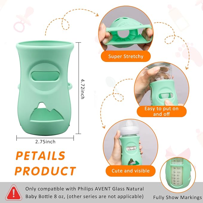 Silicone Sleeves for Avent Glass Natural Baby Bottle, 4 Pack Bottles Shatter - Image 4