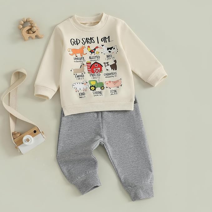 Nyapruwe Toddler Baby Boy Fall Outfit Funny Print Long Sleeve Sweatshirt - Image 3