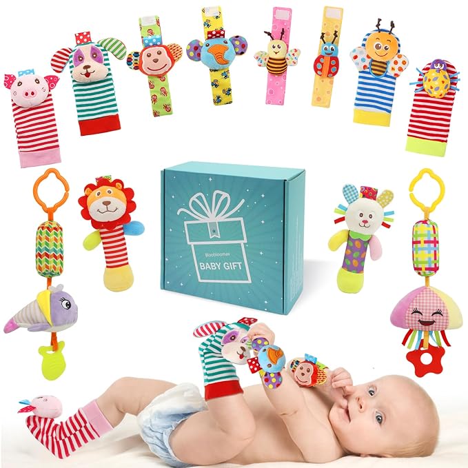 Baby Hanging Toy, Wrist Rattles, Rattle Socks, Handheld Wearable Washable by BLOOBLOOMAX