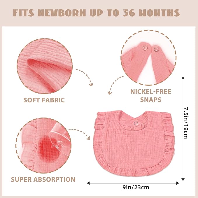 Muslin Baby Bibs for Baby Girls, Muslin Bibs Drool Bandana Bibs - Image 3