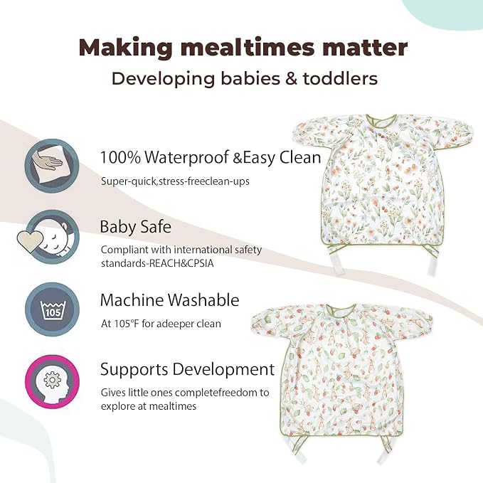 Happy Flute Long Sleeve Baby Bib-Mess Proof Baby Feeding Bibs - Image 4