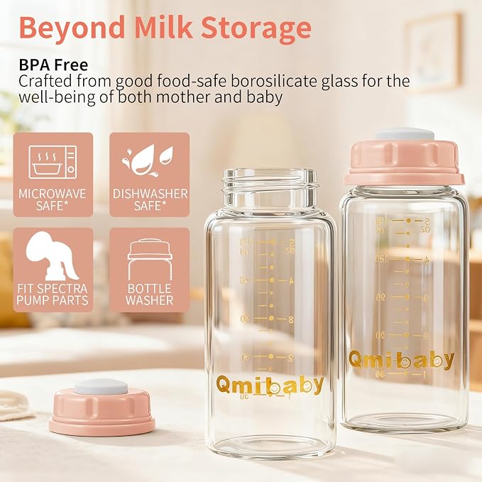 Natural Glass Baby Bottle 150ml 5oz Standard Neck Breast Milk Storage Bottles - Image 4